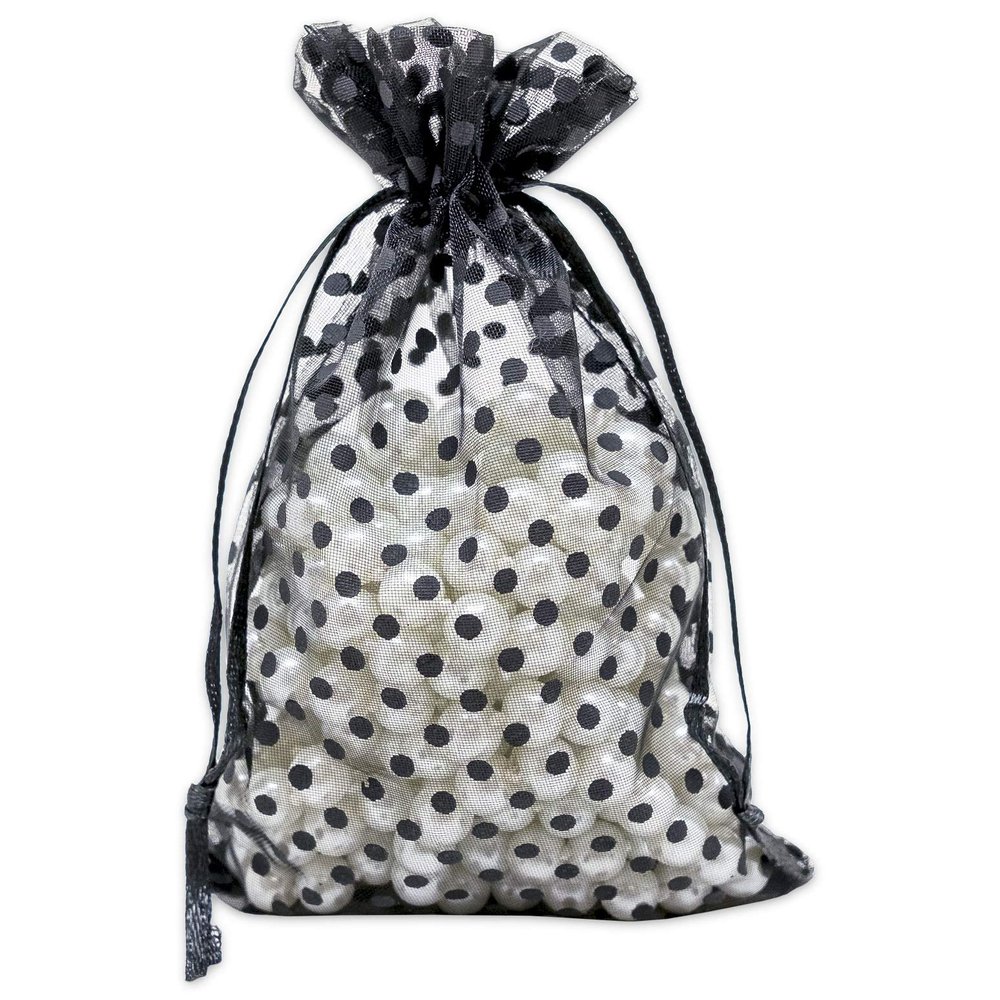 100-Pack 4x6 in Sheer Organza Gift Bags with Drawstring (Medium) - Polka Dot (Black/Black) - for Wedding Party Favors, Treats Mesh Pouch by The Display Guys