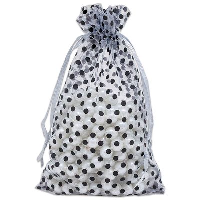 100-Pack 4x6 in Sheer Organza Gift Bags with Drawstring (Medium) - Polka Dot (Silver/Black) - for Wedding Party Favors, Treats Mesh Pouch by The Display Guys