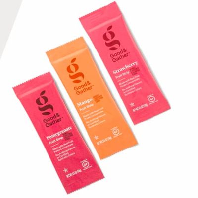 Fruit Strips Pomegranate, Mango and Strawberry Fruit Leathers Healthy Snack Made with Real Fruit Puree Concentrate Good and Gather Variety Pack 48 Strips, Set of 4