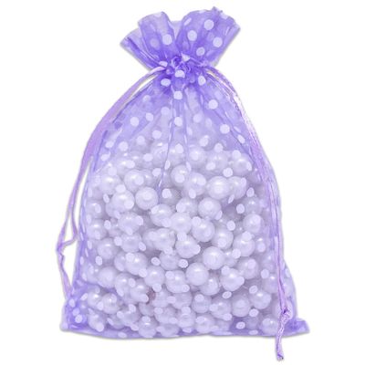 100-Pack 4x6 in Sheer Organza Gift Bags with Drawstring (Medium) - Polka Dot (Lavender/White) - for Wedding Party Favors, Treats Mesh Pouch by The Display Guys