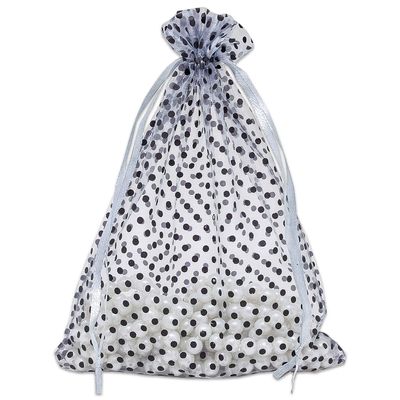 100-Pack 6x8 in Sheer Organza Gift Bags with Drawstring (Large) - Polka Dot (Silver/Black) - for Wedding Party Favors, Treats Mesh Pouch by The Display Guys