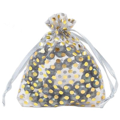100-Pack 3x4 in Sheer Organza Gift Bags with Drawstring (Small) - Polka Dot (Silver/Gold) - for Wedding Party Favors, Treats Mesh Pouch by The Display Guys