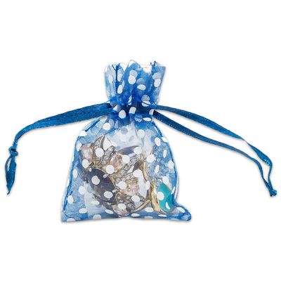 100-Pack 2x2.5 in Sheer Organza Gift Bags with Drawstring (X-Small) - Polka Dot (Navy/White) - for Wedding Party Favors, Treats Mesh Pouch by The Display Guys