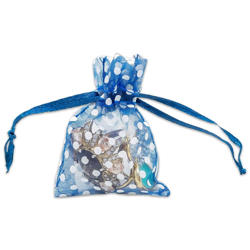 100-Pack 2x2.5 in Sheer Organza Gift Bags with Drawstring (X-Small) - Polka Dot (Navy/White) - for Wedding Party Favors, Treats Mesh Pouch by The Display Guys