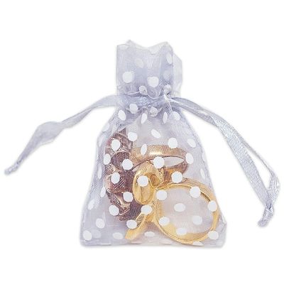 100-Pack 2x2.5 in Sheer Organza Gift Bags with Drawstring (X-Small) - Polka Dot (Silver/White) - for Wedding Party Favors, Treats Mesh Pouch by The Display Guys