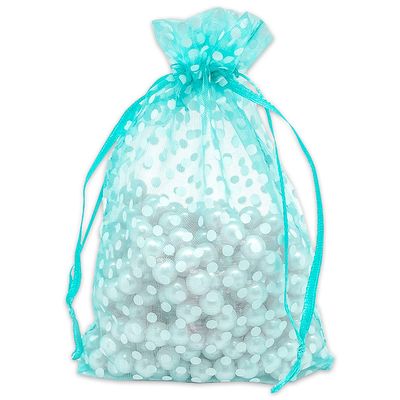 100-Pack 4x6 in Sheer Organza Gift Bags with Drawstring (Medium) - Polka Dot (Teal/White) - for Wedding Party Favors, Treats Mesh Pouch by The Display Guys
