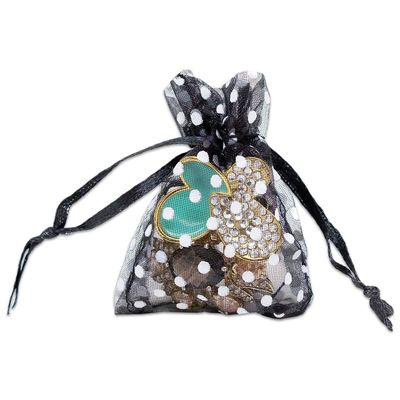 100-Pack 2x2.5 in Sheer Organza Gift Bags with Drawstring (X-Small) - Polka Dot (Black/White) - for Wedding Party Favors, Treats Mesh Pouch by The Display Guys