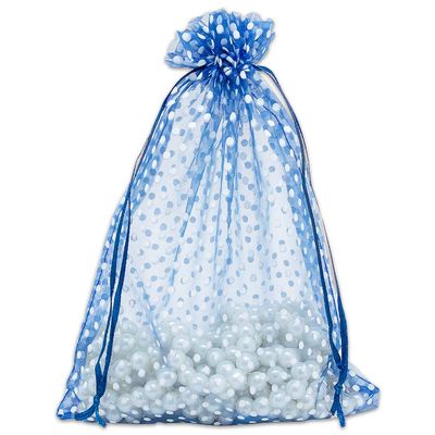 100-Pack 6x8 in Sheer Organza Gift Bags with Drawstring (Large) - Polka Dot (Navy/White) - for Wedding Party Favors, Treats Mesh Pouch by The Display Guys