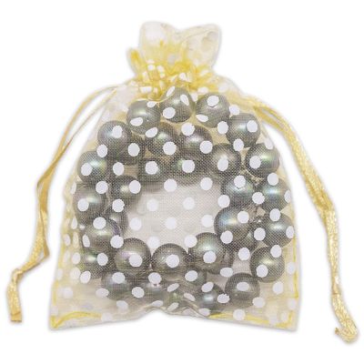 100-Pack 3x4 in Sheer Organza Gift Bags with Drawstring (Small) - Polka Dot (Gold/White) - for Wedding Party Favors, Treats Mesh Pouch by The Display Guys
