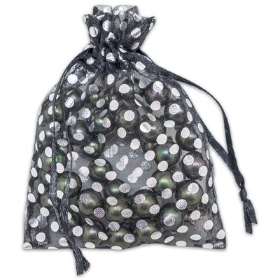 100-Pack 3x4 in Sheer Organza Gift Bags with Drawstring (Small) - Polka Dot (Black/Silver) - for Wedding Party Favors, Treats Mesh Pouch by The Display Guys