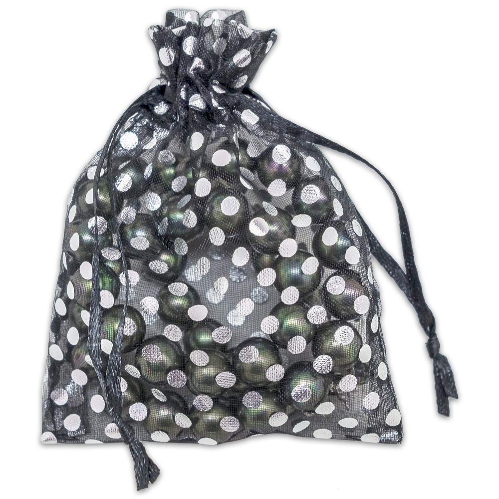 100-Pack 3x4 in Sheer Organza Gift Bags with Drawstring (Small) - Polka Dot (Black/Silver) - for Wedding Party Favors, Treats Mesh Pouch by The Display Guys
