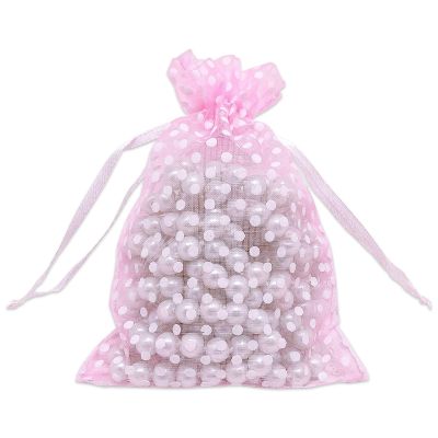 100-Pack 4x6 in Sheer Organza Gift Bags with Drawstring (Medium) - Polka Dot (Pink/White) - for Wedding Party Favors, Treats Mesh Pouch by The Display Guys