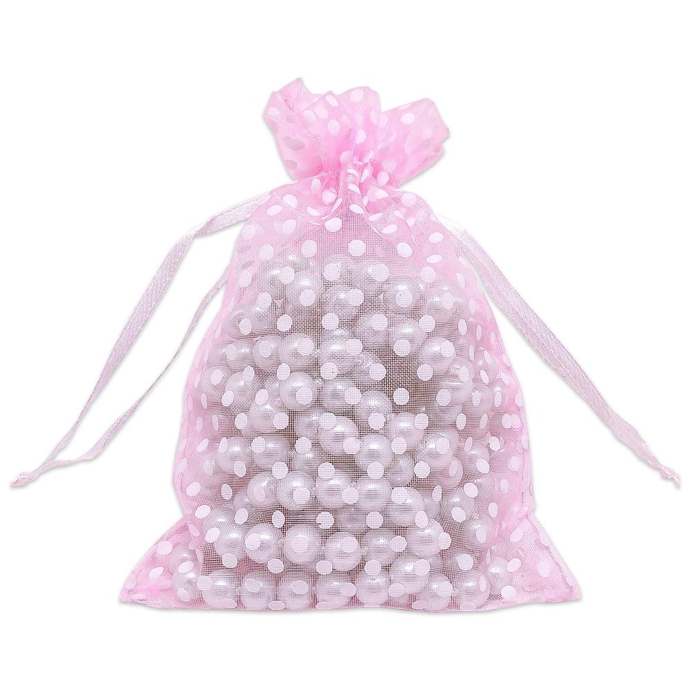 100-Pack 4x6 in Sheer Organza Gift Bags with Drawstring (Medium) - Polka Dot (Pink/White) - for Wedding Party Favors, Treats Mesh Pouch by The Display Guys