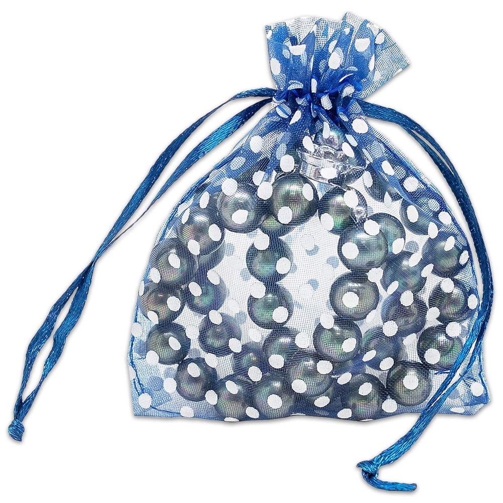 100-Pack 3x4 in Sheer Organza Gift Bags with Drawstring (Small) - Polka Dot (Navy/White) - for Wedding Party Favors, Treats Mesh Pouch by The Display Guys