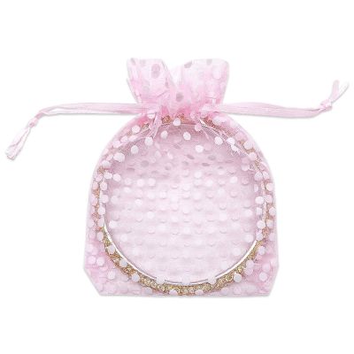 100-Pack 3x4 in Sheer Organza Gift Bags with Drawstring (Small) - Polka Dot (Pink/White) - for Wedding Party Favors, Treats Mesh Pouch by The Display Guys