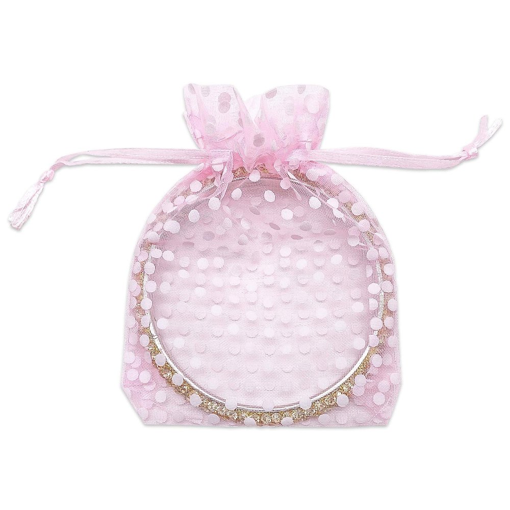 100-Pack 3x4 in Sheer Organza Gift Bags with Drawstring (Small) - Polka Dot (Pink/White) - for Wedding Party Favors, Treats Mesh Pouch by The Display Guys