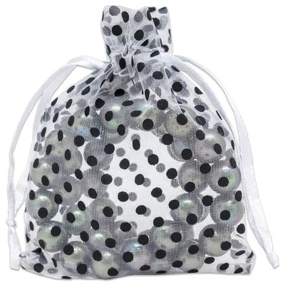 100-Pack 3x4 in Sheer Organza Gift Bags with Drawstring (Small) - Polka Dot (White/Black) - for Wedding Party Favors, Treats Mesh Pouch by The Display Guys