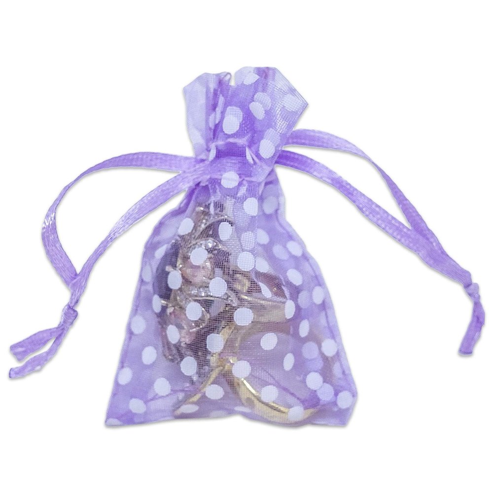 100-Pack 2x2.5 in Sheer Organza Gift Bags with Drawstring (X-Small) - Polka Dot (Lavender/White) - for Wedding Party Favors, Treats Mesh Pouch by The Display Guys