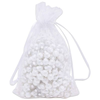 100-Pack 4x6 in Sheer Organza Gift Bags with Drawstring (Medium) - Polka Dot (White/White) - for Wedding Party Favors, Treats Mesh Pouch by The Display Guys