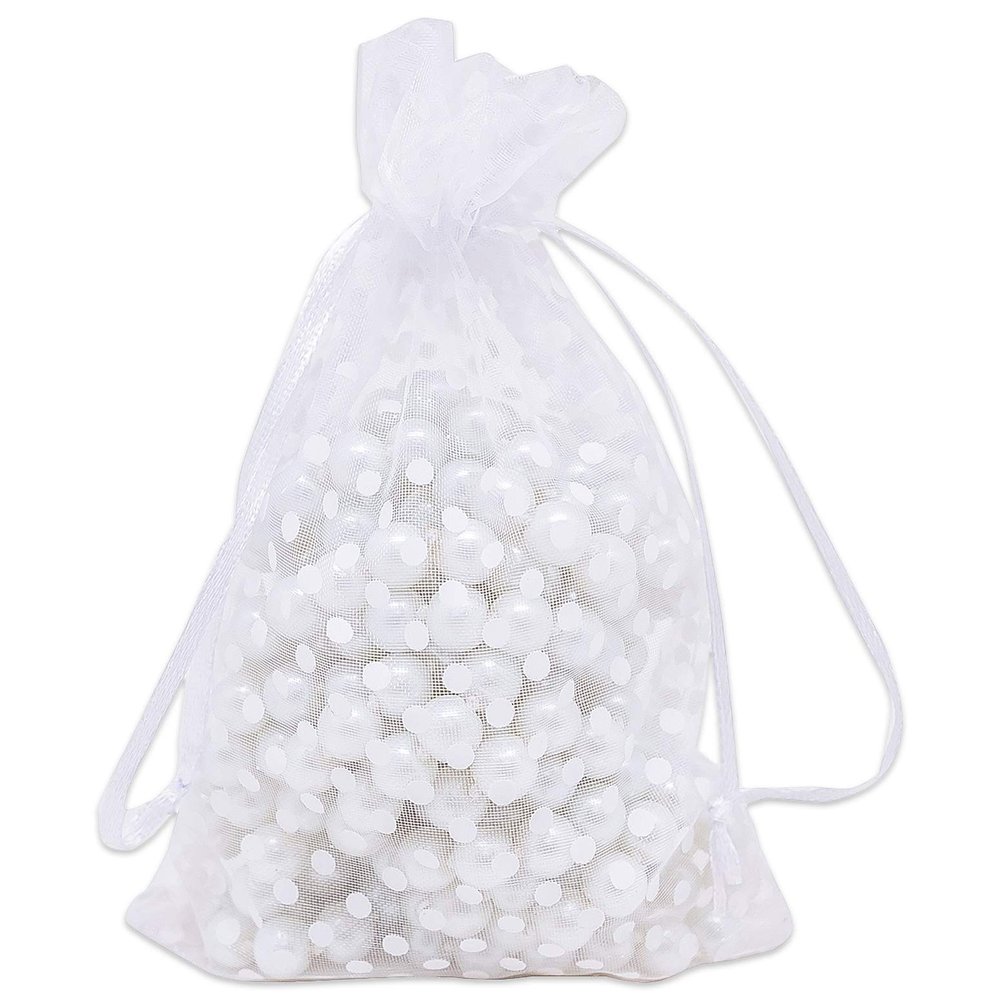 100-Pack 4x6 in Sheer Organza Gift Bags with Drawstring (Medium) - Polka Dot (White/White) - for Wedding Party Favors, Treats Mesh Pouch by The Display Guys
