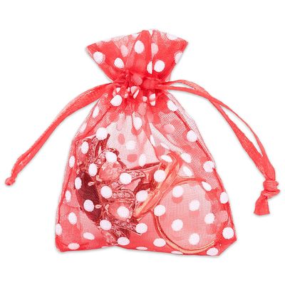 100-Pack 2x2.5 in Sheer Organza Gift Bags with Drawstring (X-Small) - Polka Dot (Red/White) - for Wedding Party Favors, Treats Mesh Pouch by The Display Guys
