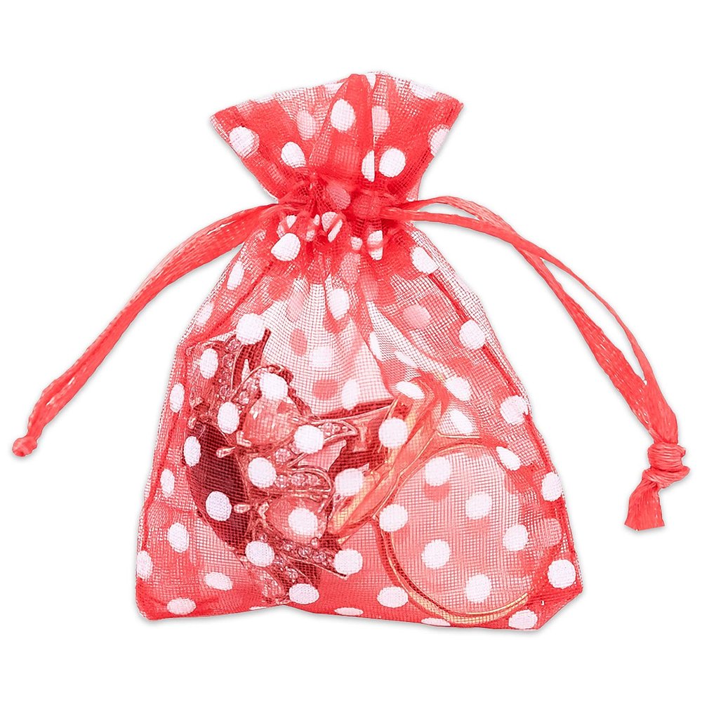 100-Pack 2x2.5 in Sheer Organza Gift Bags with Drawstring (X-Small) - Polka Dot (Red/White) - for Wedding Party Favors, Treats Mesh Pouch by The Display Guys