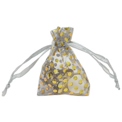 100-Pack 2x2.5 in Sheer Organza Gift Bags with Drawstring (X-Small) - Polka Dot (Silver/Gold) - for Wedding Party Favors, Treats Mesh Pouch by The Display Guys