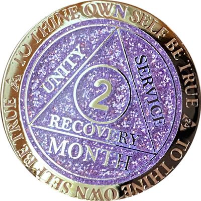 2 Month AA Medallion Reflex Purple Glitter and Gold Plated Chip