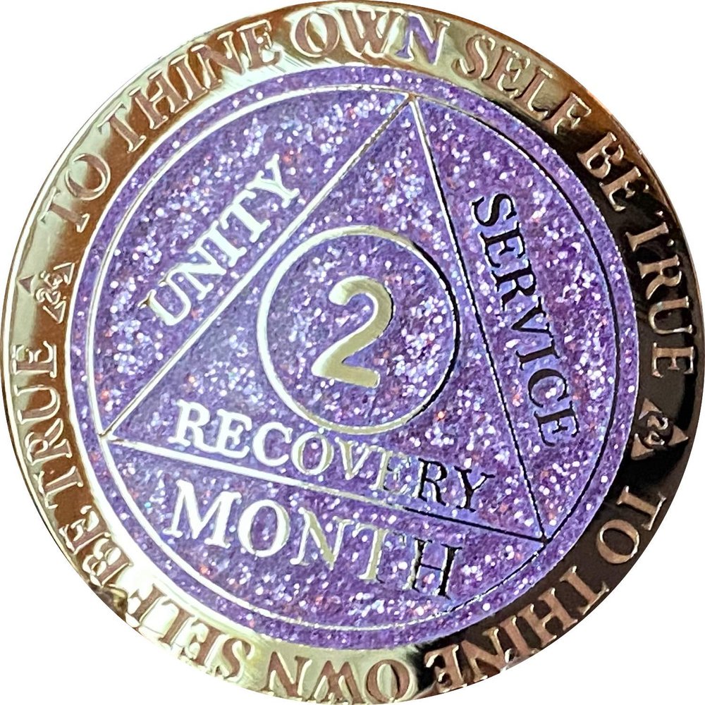 2 Month AA Medallion Reflex Purple Glitter and Gold Plated Chip