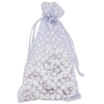 100-Pack 4x6 in Sheer Organza Gift Bags with Drawstring (Medium) - Polka Dot (Silver/White) - for Wedding Party Favors, Treats Mesh Pouch by The Display Guys