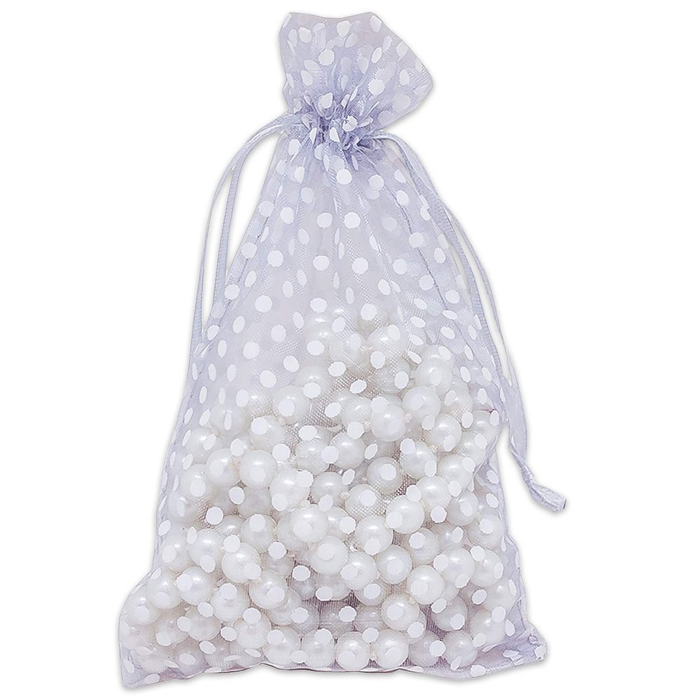 100-Pack 4x6 in Sheer Organza Gift Bags with Drawstring (Medium) - Polka Dot (Silver/White) - for Wedding Party Favors, Treats Mesh Pouch by The Display Guys