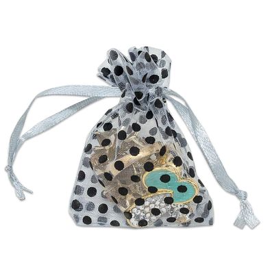 100-Pack 2x2.5 in Sheer Organza Gift Bags with Drawstring (X-Small) - Polka Dot (Silver/Black) - for Wedding Party Favors, Treats Mesh Pouch by The Display Guys