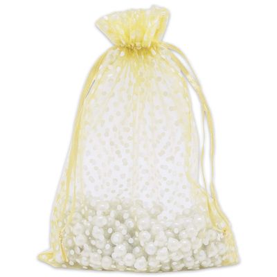 100-Pack 6x8 in Sheer Organza Gift Bags with Drawstring (Large) - Polka Dot (Gold/White) - for Wedding Party Favors, Treats Mesh Pouch by The Display Guys