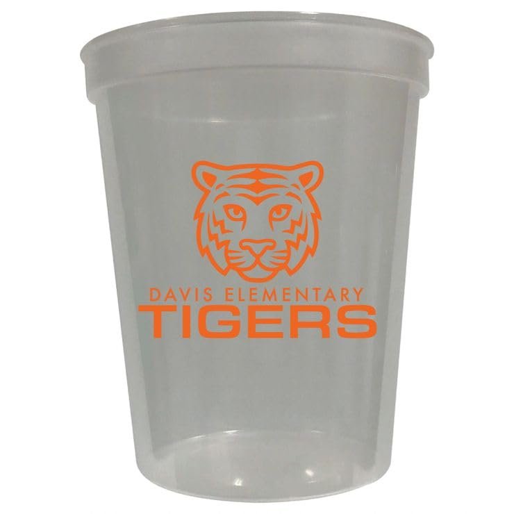 Balloons Tomorrow.com Personalized Party Cups Customized with your Message or Logo Reusable or Disposable 16 oz Plastic Stadium Cups - Clear