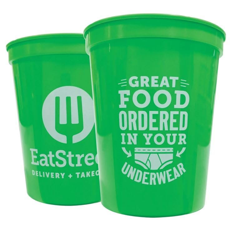 Balloons Tomorrow.com Personalized Party Cups Customized with your Message or Logo Reusable or Disposable 16 oz Plastic Stadium Cups - Lime Green