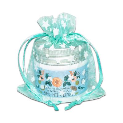 100-Pack 3x4 Sheer Organza Drawstring Gift Bags (Small) - Metallic Stars (Teal/White) - Wedding Party Favors, Jewelry, Candy, Treats Mesh Pouch by The Display Guys