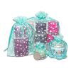 100-Pack 3x4 Sheer Organza Drawstring Gift Bags (Small) - Metallic Stars (Teal/White) - Wedding Party Favors, Jewelry, Candy, Treats Mesh Pouch by The Display Guys view 3