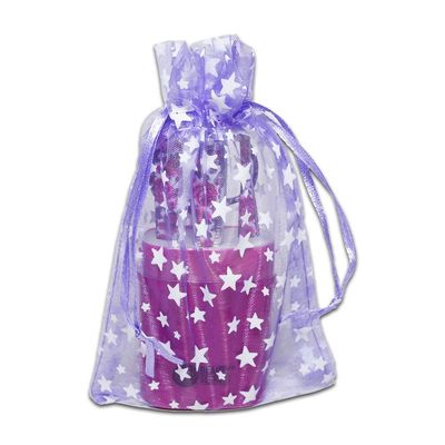 100-Pack 4x6 Sheer Organza Drawstring Gift Bags (Medium) - Metallic Stars (Lavendar/White) - Wedding Party Favors, Jewelry, Candy, Treats Mesh Pouch by The Display Guys