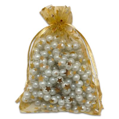 100-Pack 4x6 Sheer Organza Drawstring Gift Bags (Medium) - Metallic Stars (Gold/Gold) - Wedding Party Favors, Jewelry, Candy, Treats Mesh Pouch by The Display Guys