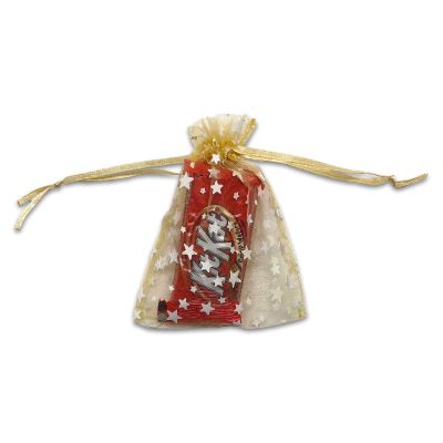 100-Pack 3x4 Sheer Organza Drawstring Gift Bags (Small) - Metallic Stars (Gold/White) - Wedding Party Favors, Jewelry, Candy, Treats Mesh Pouch by The Display Guys
