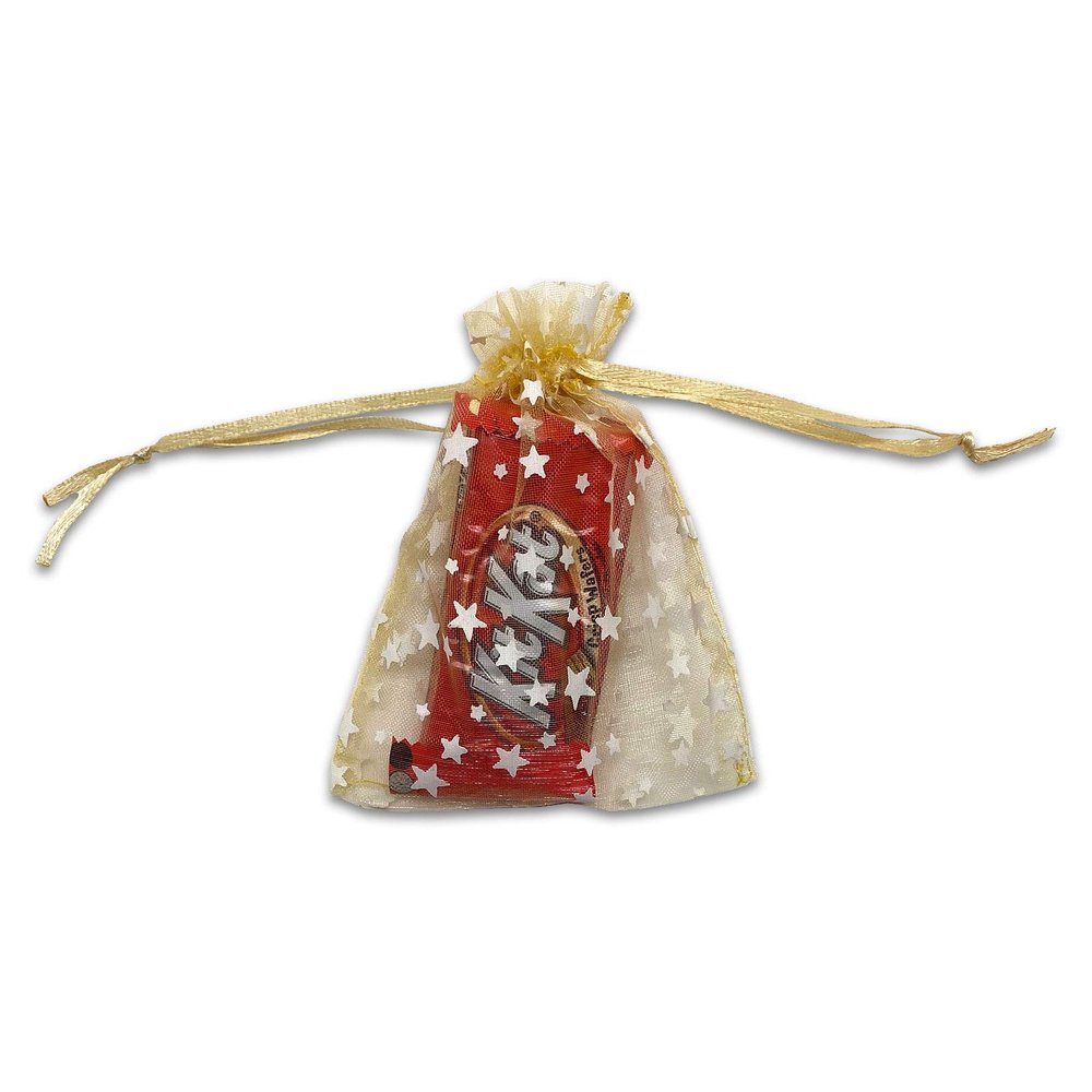 100-Pack 3x4 Sheer Organza Drawstring Gift Bags (Small) - Metallic Stars (Gold/White) - Wedding Party Favors, Jewelry, Candy, Treats Mesh Pouch by The Display Guys