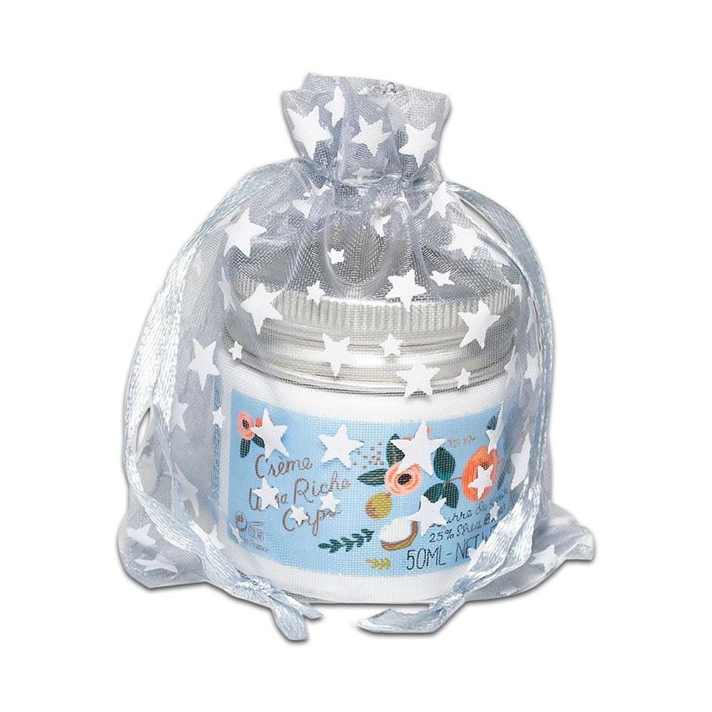 100-Pack 3x4 Sheer Organza Drawstring Gift Bags (Small) - Metallic Stars (Silver/White) - Wedding Party Favors, Jewelry, Candy, Treats Mesh Pouch by The Display Guys