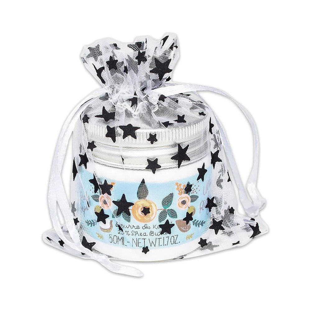 100-Pack 3x4 Sheer Organza Drawstring Gift Bags (Small) - Metallic Stars (White/Black) - Wedding Party Favors, Jewelry, Candy, Treats Mesh Pouch by The Display Guys