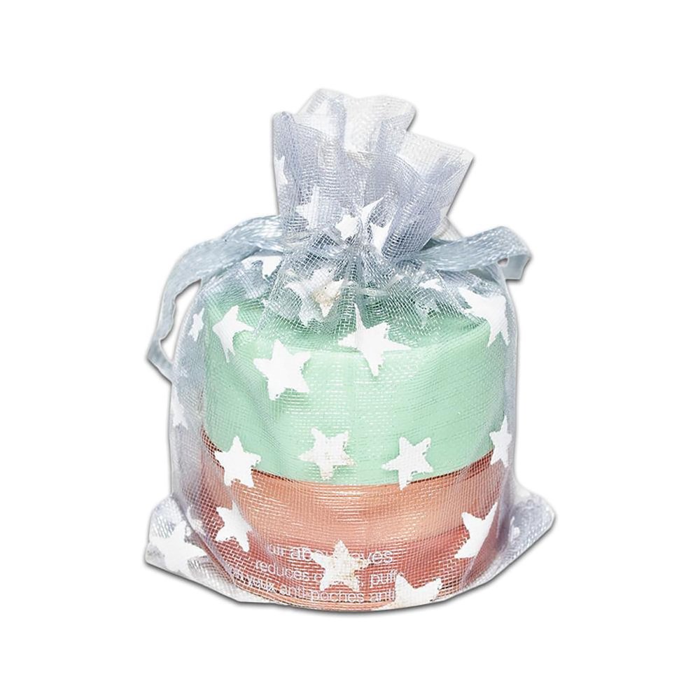100-Pack 2x2.5 Sheer Organza Drawstring Gift Bags (X-Small) - Metallic Stars (Silver/White) - Wedding Party Favors, Jewelry, Candy, Treats Mesh Pouch by The Display Guys