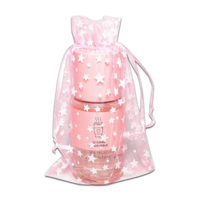 100-Pack 4x6 Sheer Organza Drawstring Gift Bags (Medium) - Metallic Stars (Pink/White) - Wedding Party Favors, Jewelry, Candy, Treats Mesh Pouch by The Display Guys