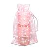 100-Pack 4x6 Sheer Organza Drawstring Gift Bags (Medium) - Metallic Stars (Pink/White) - Wedding Party Favors, Jewelry, Candy, Treats Mesh Pouch by The Display Guys view 1