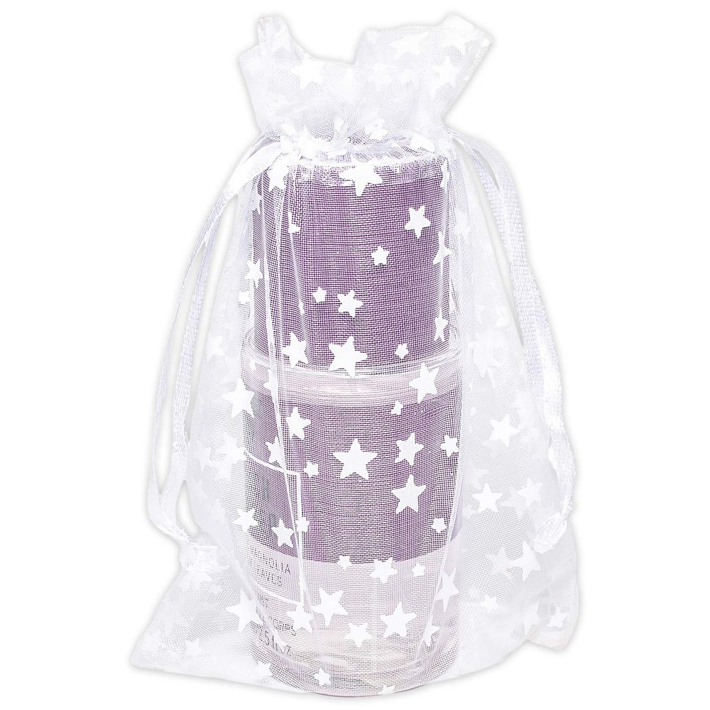 100-Pack 4x6 Sheer Organza Drawstring Gift Bags (Medium) - Metallic Stars (White/White) - Wedding Party Favors, Jewelry, Candy, Treats Mesh Pouch by The Display Guys