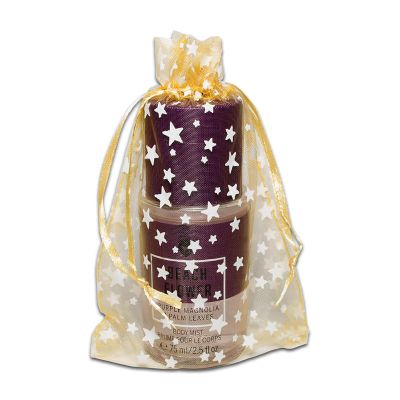 100-Pack 4x6 Sheer Organza Drawstring Gift Bags (Medium) - Metallic Stars (Gold/White) - Wedding Party Favors, Jewelry, Candy, Treats Mesh Pouch by The Display Guys