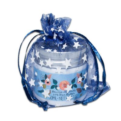 100-Pack 3x4 Sheer Organza Drawstring Gift Bags (Small) - Metallic Stars (Navy/White) - Wedding Party Favors, Jewelry, Candy, Treats Mesh Pouch by The Display Guys