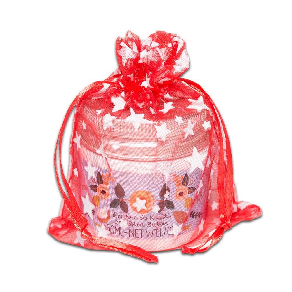 100-Pack 3x4 Sheer Organza Drawstring Gift Bags (Small) - Metallic Stars (Red/White) - Wedding Party Favors, Jewelry, Candy, Treats Mesh Pouch by The Display Guys
